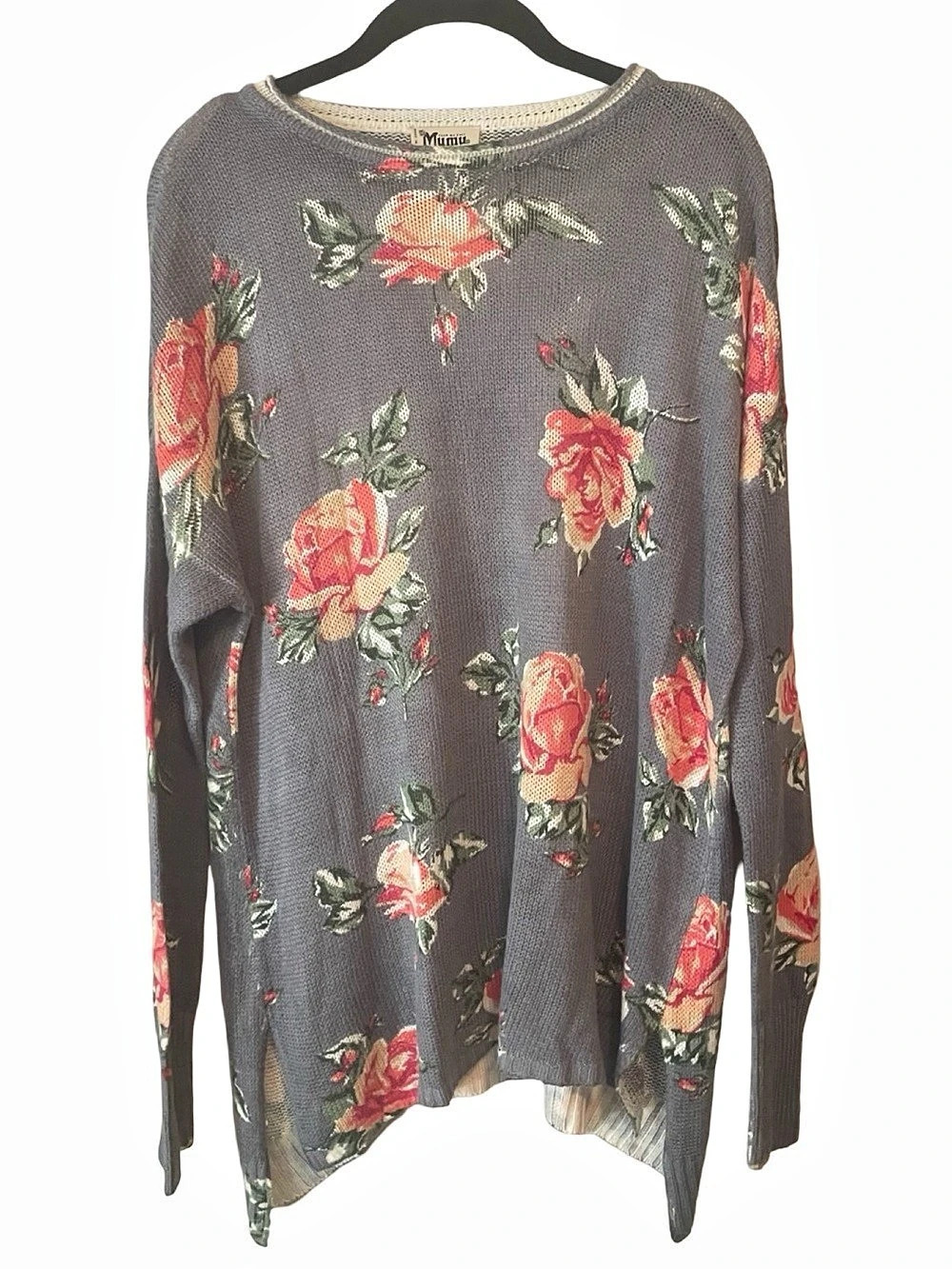Show Me Your Mumu Floral Oversized Sweater Gray Rose Size Small